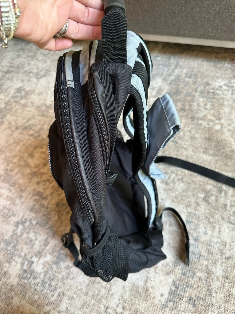 Eddie Bauer Vintage Black Gray Nylon Backpack Hiking Travel‎ School Bag